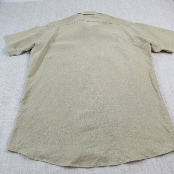 LRG Wovens Shirt Mens XL Tan Linen Classic Fit Short Sleeve Collared Button-Up - Picture 2 of 7